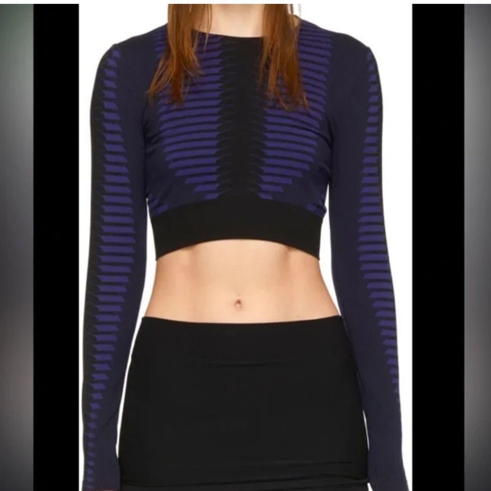 Wolford Black and Blue Long Sleeve Crop Top XS